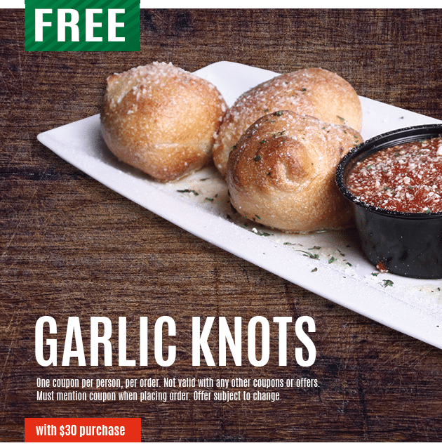 Jimmy's Pizzeria coupon offering free Garlic Knots with $30 purchase
